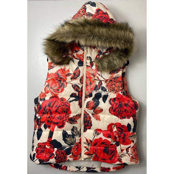 aerie Jackets & Blazers - NEW Offline by Aerie Floral Puffer Vest w/ Detachable Faux Fur Hood XL